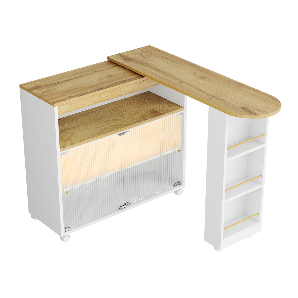 Tavolo Bar Allungabile con Vano Contenitore e LED ¨C MINIMAL ¨C Bianco, 138-204x39x105 cm
