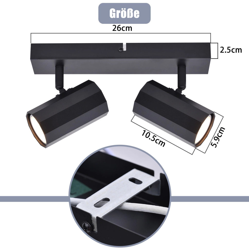 ZMH Faretto da soffitto neri retrò 2 teste GU10 girevoli 350° metallo max 25W senza lampadina