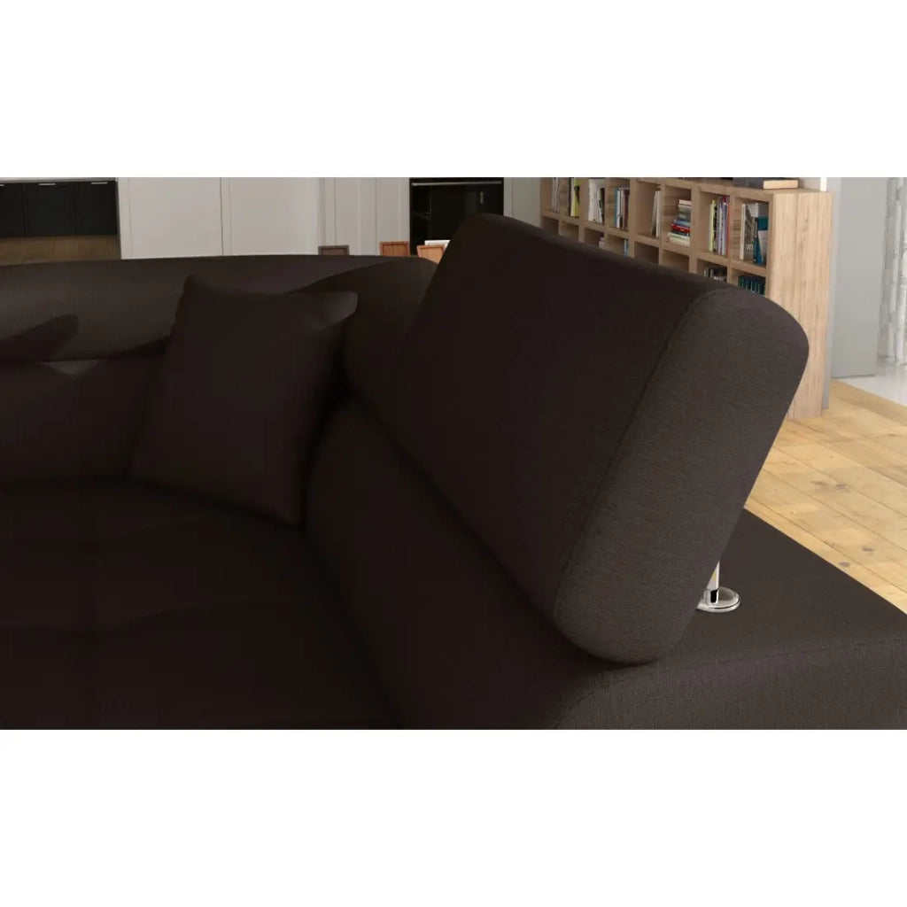 Divano angolare trasformabile MENTON marrone cioccolato e beige – Angolo destro con vano contenitore