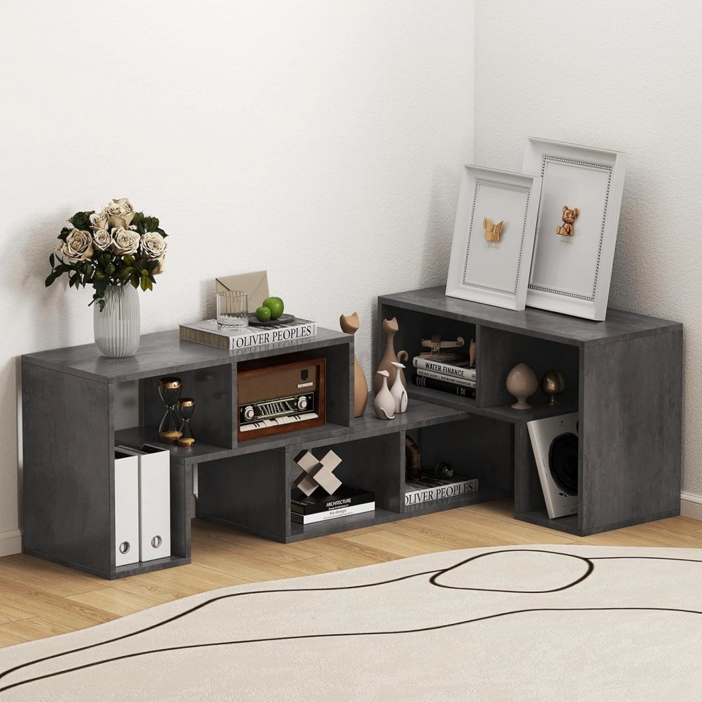 Mobile TV Soggiorno in Legno, Mobile Porta TV Liberamente Combinabile, per TV fino a 65”, Mobiletto TV Multifunzione con 6 Vani Aperti, 134 x 30 x 43 cm (Grigio)