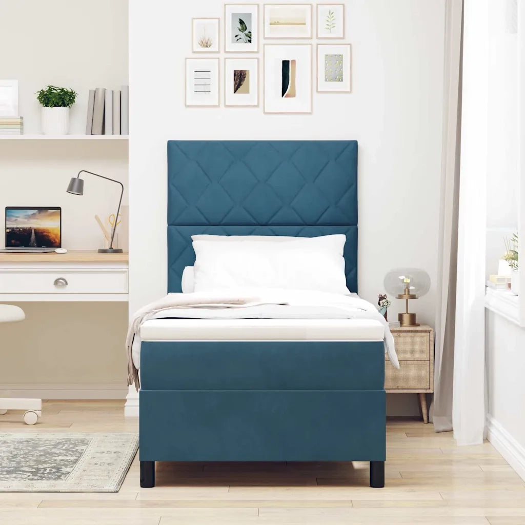 Letto a Sorgente LED Blu Scuro 100 x 200 cm Tessuto