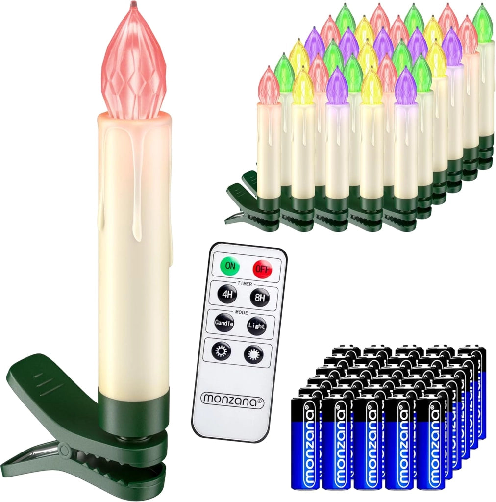 ® Set 30 Candele a LED Albero di Natale Multicolore Batteria Wireless con Timer e Telecomando Lucine Natalizie