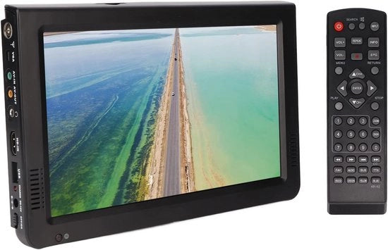 TV Portatile 10 Pollici 1080P con Batteria Ricaricabile TV Digitale - 2 Altoparlanti Porta USB Ingresso AV TV a LED per Campeggio Caravan Cucina.
