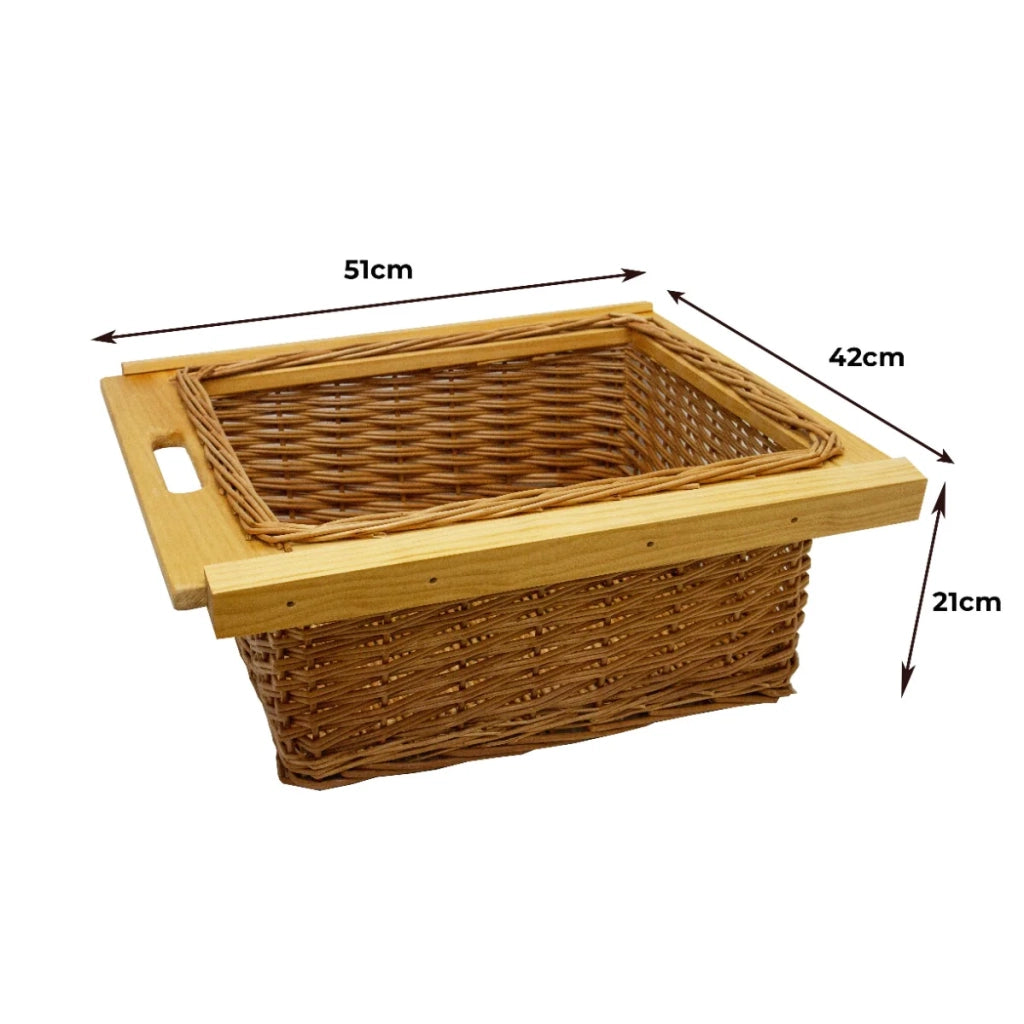 Cestelli Estraibili in Vimini per Cucina Cassetti Organizzazione Credenza Cesto in Vimini con Telaio e Binari in Legno di Faggio per Dispensa da 50cm Organizza Unità 50 cm con Viti GRATIS - 3 Cesti
