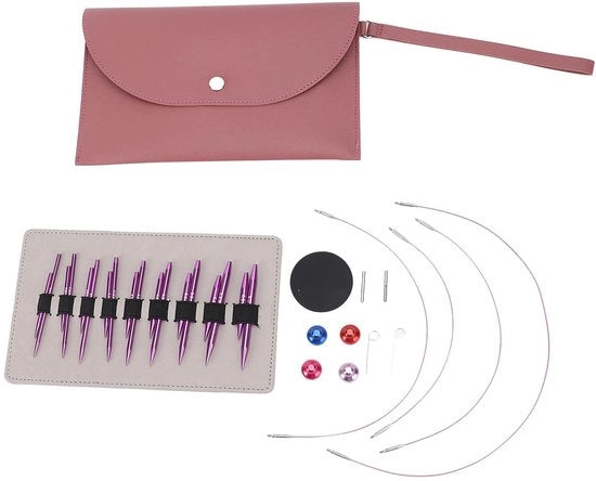 Set di Aghi a Sfera Cambiabili 3,0-6,0 mm - Manopole Ergonomiche - 9 Pari di Aghi - Diversi Larghi di Cavo - Adatto a Tutti i Progetti di Intreccio - Aghi a Sfera