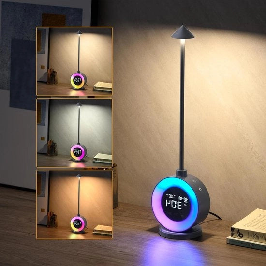 Lampada da tavolo lampada da letto senza fili con 3 modalità RGB e 3 livelli di luminosità Alarmando da letto con sveglia naturale con 7 suoni caricabile via USB per camera da letto e soggiorno