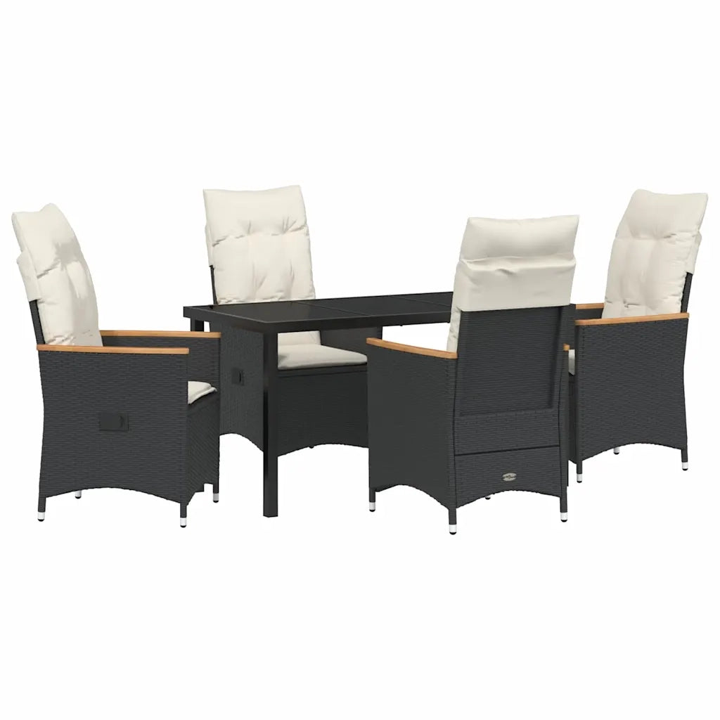 Set da Pranzo per Giardino con cuscino 5 pcs Nero polyrattan