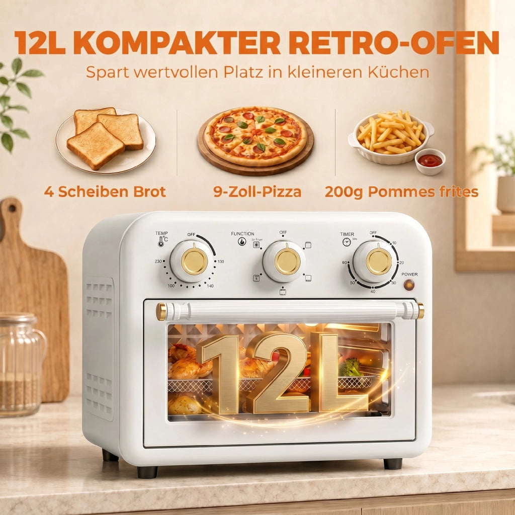 Heißluftfritteuse 12 Liter Mini Backofen mit Umluft 5 Programme
