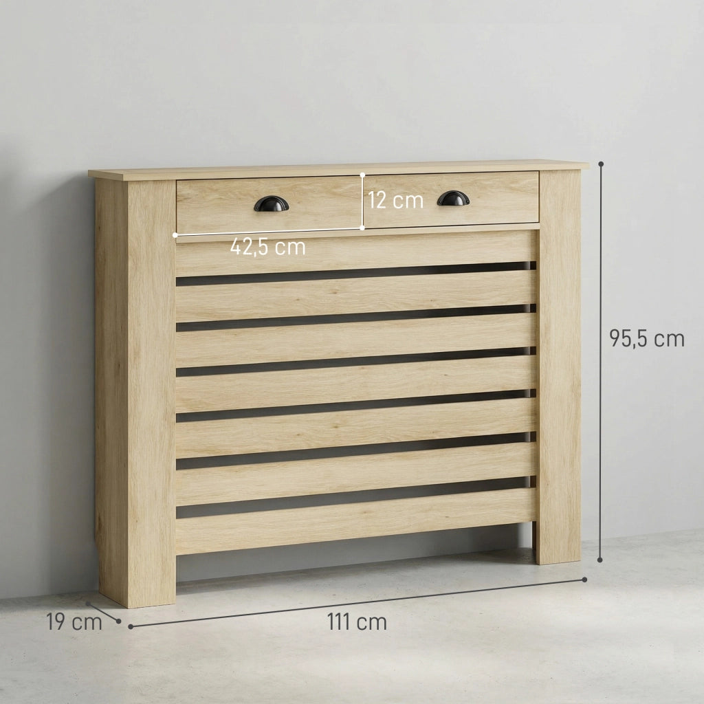 Coperchio radiatore con 2 cassetti in legno ¨C zephmum ¨C quercia 111x19x95.5 cm
