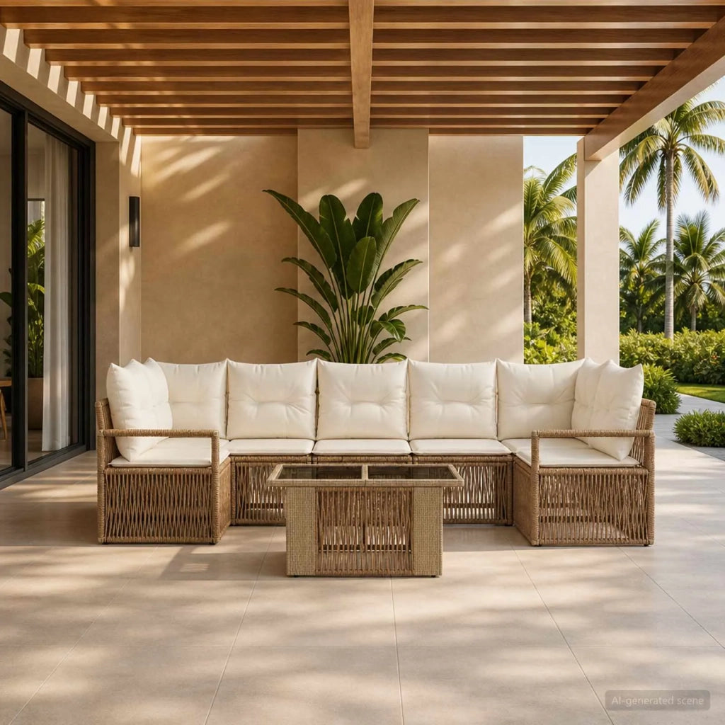 Set Divano da Giardino 8 pz Beige e Bianco Crema polyrattan 3437064