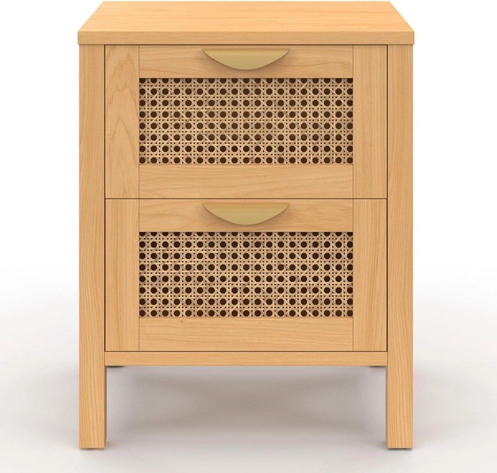 IDMarket - Set di 2 comodini a 2 cassetti EDHEN in Vimini e Legno