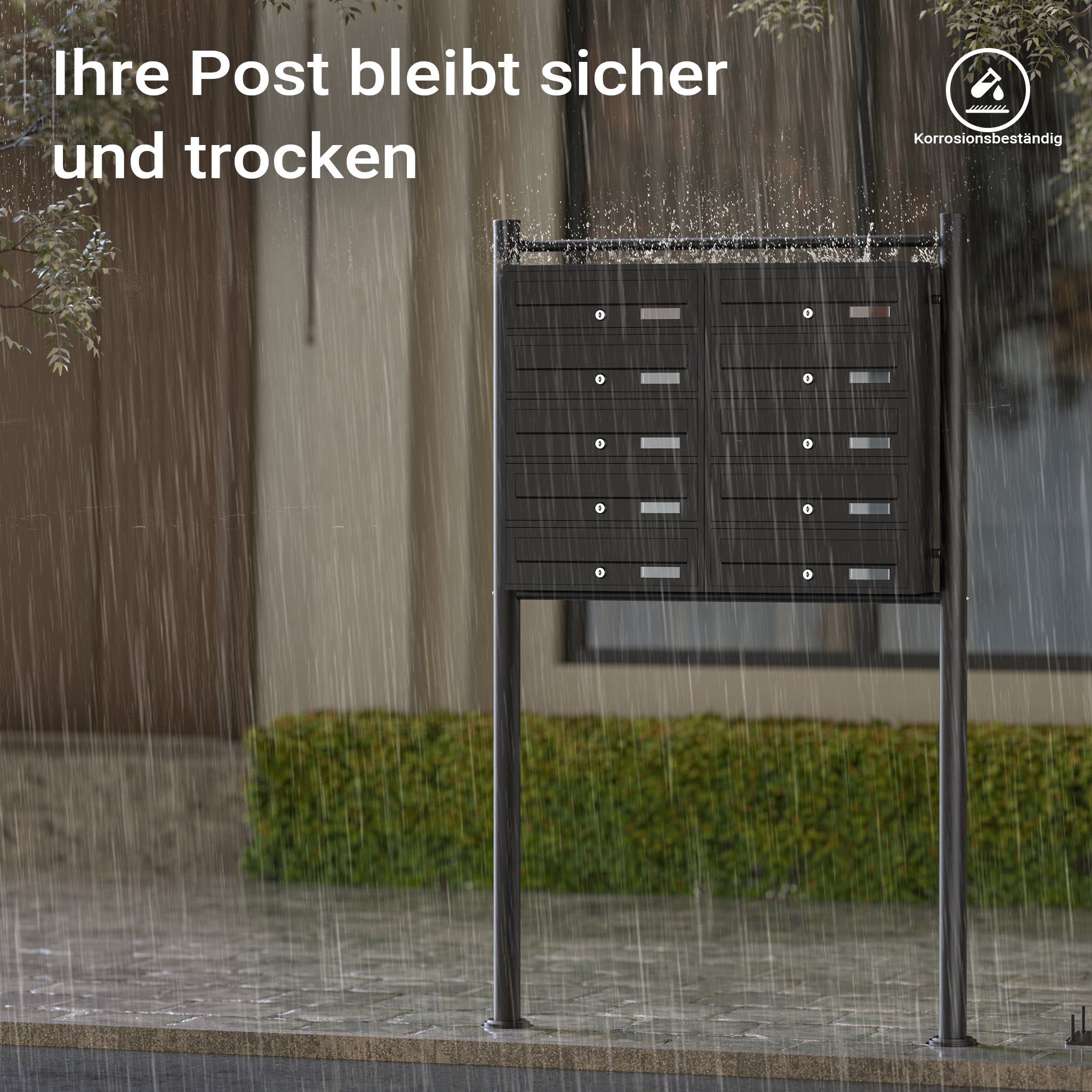 Cassetta postale condominiale autoportante, 10 posti, nero, 945 x 270 x 1500 mm 2 moduli