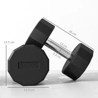 Set 2 Manubri a 12 Lati da 15 kg in Metallo e Gomma con Impugnatura Antiscivolo, 26x15.5x15.5 cm, Nero