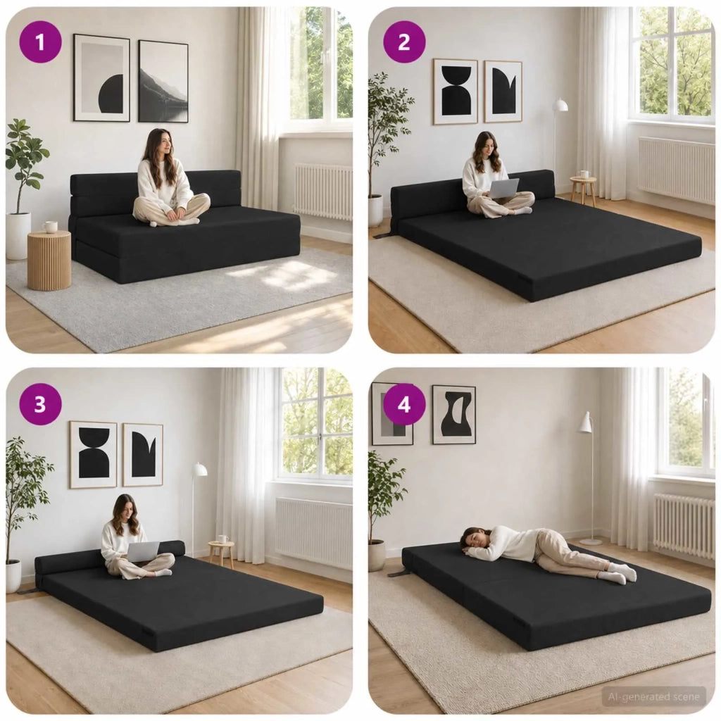 Divano Letto Pieghevole Nero 152 x 86,5 x 60 cm Tessuto 900130