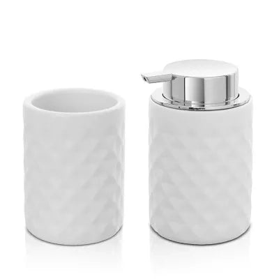 Set accessori bagno bianco da appoggio dispenser e portaspazzolini in ceramica Cristal