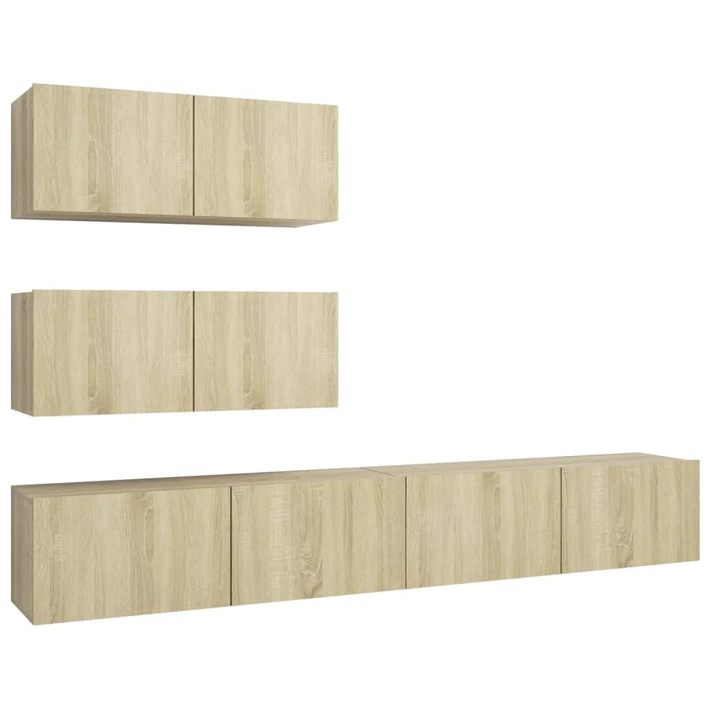Set di mobili da 4 pezzi tra cui armadio credenza mobile porta TV soggiorno/camera da letto legno ingegnerizzato rovere Sonoma marrone 02_0024306