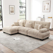 Divano modulare in ciniglia con ottomani mobili; 313×145×81 cm; color caffè chiaro