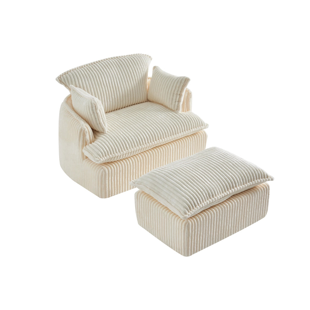 Poltrona con pouf 115x89x77 cm con poggiapiedi beige