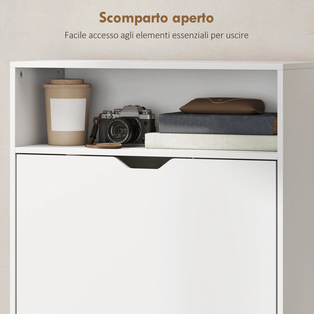 Mobile Portascarpe con 3 Cassetti Ribalta e Ripiani Regolabili, per Corridoio o Ingresso