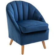Poltrona da Salotto 67x65x77 cm con Imbottitura Spessa Gambe in Legno e Braccioli in Velluto Blu