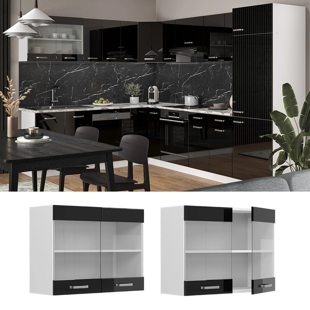 Vicco Mobile da cucina in vetro Nero lucido 80 cm