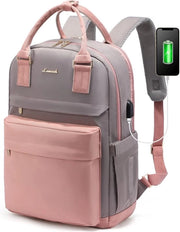 Borsa per ragazze, 15,6 pollici, borsa laptop, borsa scuola, ragazze, adolescenti, con connessione USB e tasca laptop, borsa scuola impermeabile, borsa giornaliera, elegante, per scuola, università, viaggi - Rosa