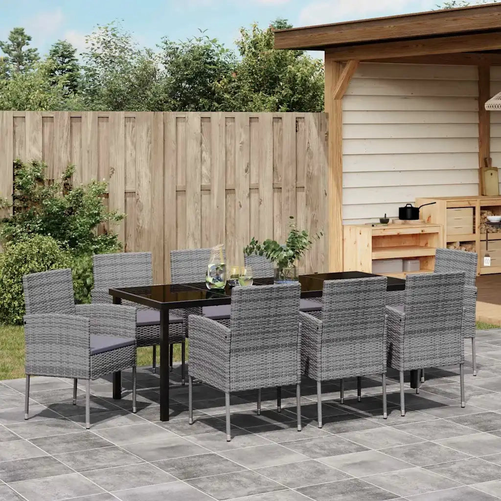 Set da Pranzo per Giardino con cuscino 9 pcs Grigio polyrattan 3380063