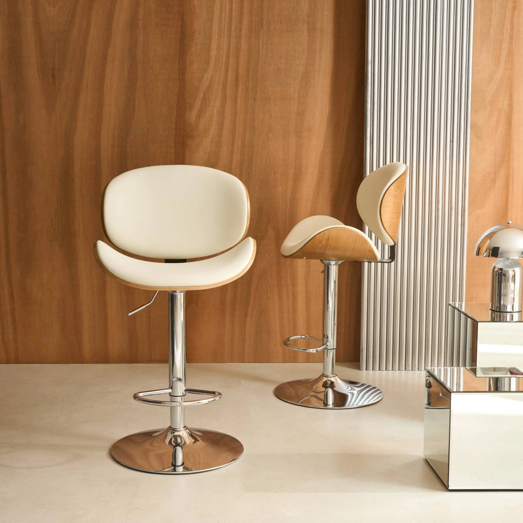 Set di 2 sgabelli da bar regolabile decorazione legno curvato e