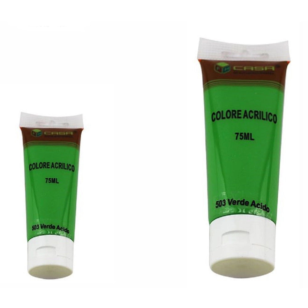 Trade Shop - Set 6 Pz Pittura Acrilica Vernice Confezione Colore Verde Acido Tubo 75ml 07503 -