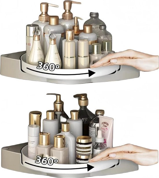 Piastra per doccia, senza fori, rotante, ripiano per bagno, piastra rotante, ripiano per cucina, organizzatore di spezie, kruidenorganizer, gel doccia, per cucina, bagno, per appendere, bianca, 2