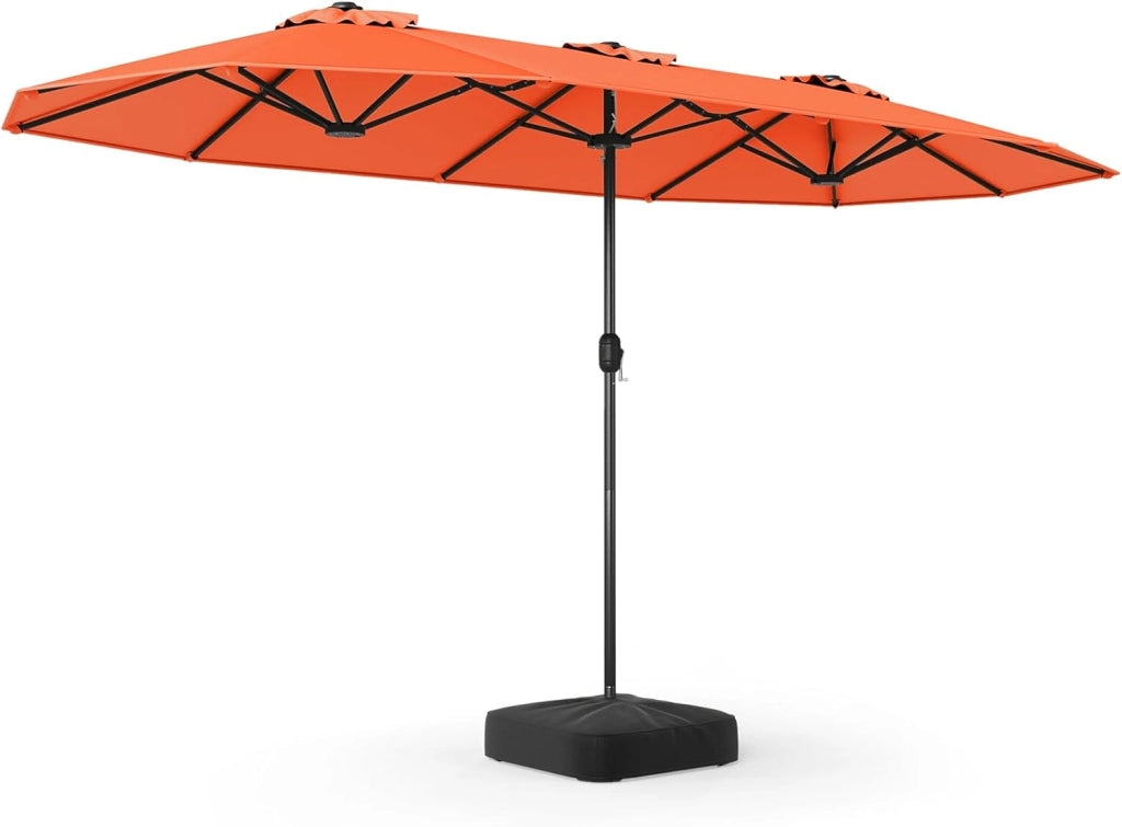 Ombrelloneda Giardino Doppio 400 x 200 cm, Ombrellone Rettangolare con Base, Anti-UV, con Manovella e 12 Stecche, per Giardino Piscina Patio (Arancione)