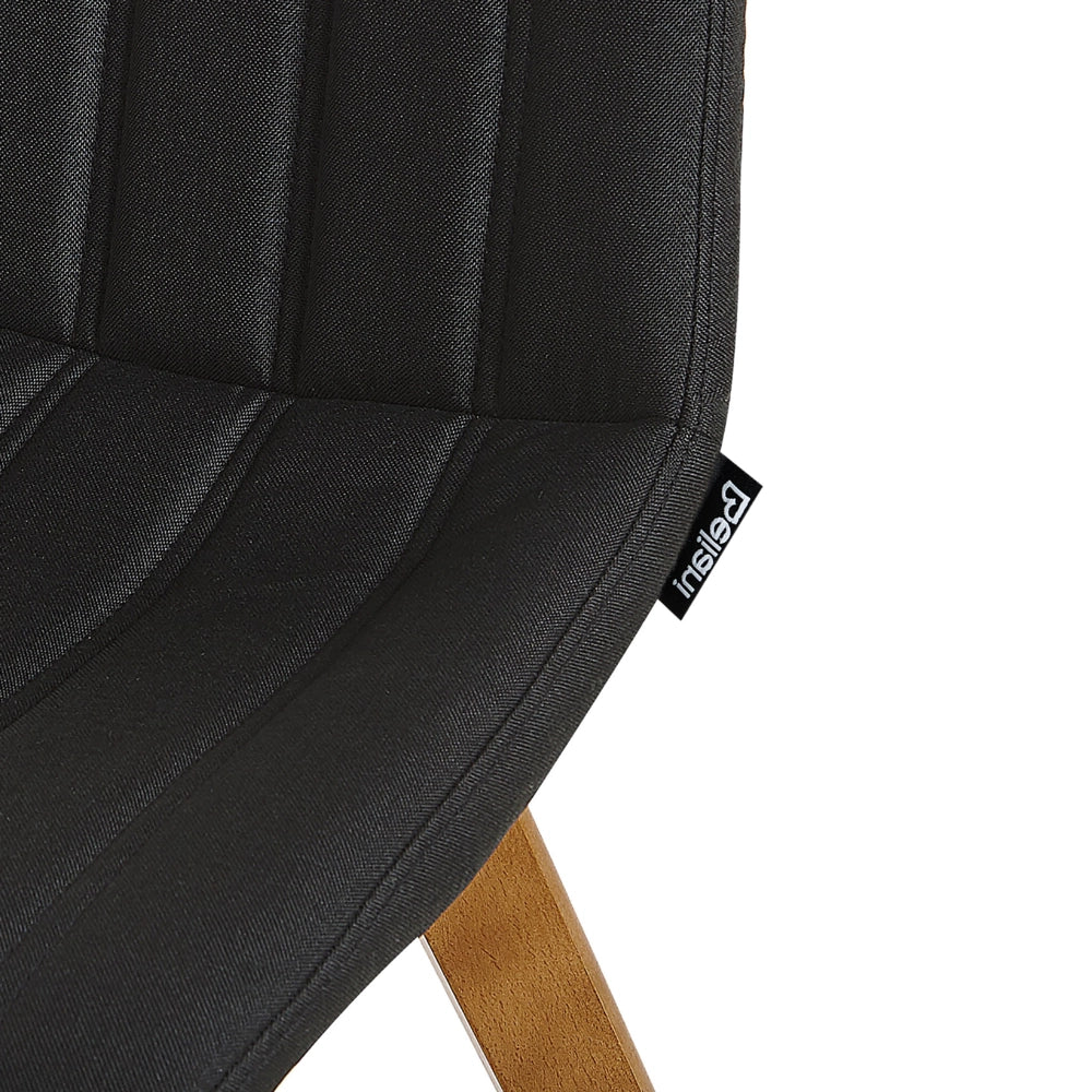 Set di 2 sedie Tessuto in poliestere Nero Gambe in legno massello scuro Imbottitura verticale Schienale curvo