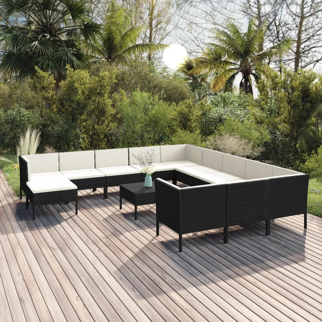Set Divani da Giardino 13 pz con Cuscini in Polyrattan Nero cod mxl 38459