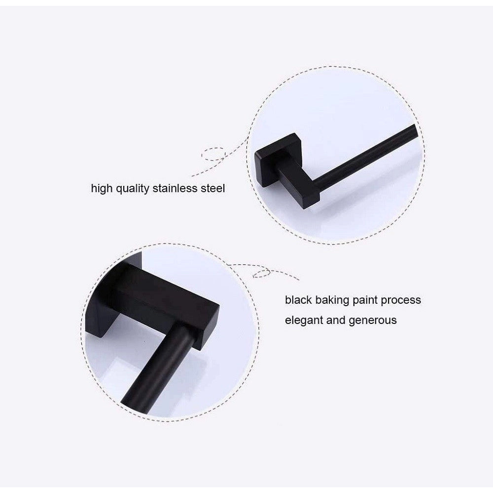Trade Shop - Portasciugamani In Acciaio Inox Singolo Nero Da 60 Cm Per Bagno Design Moderno -