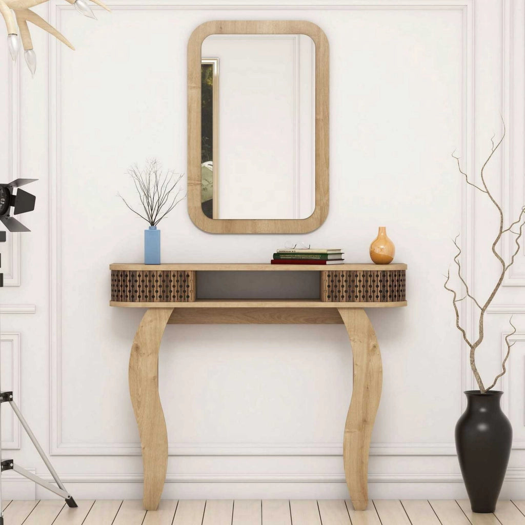 Gazzuolo, Mobile da Ingresso Specchio Incluso, 105x30x85h cm Marrone Rovere