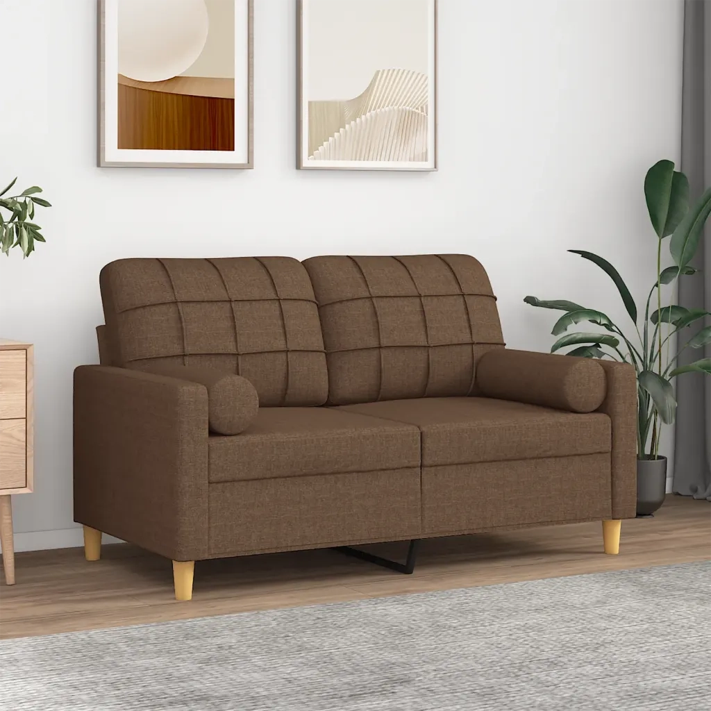 Divano a 2 Posti con Cuscini-Sofa 2 Posti con Cuscini Marrone 120 cm in Tessuto 607867