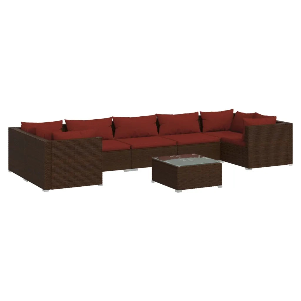 Set Divani da Giardino 8 pz con Cuscini in Polyrattan Marrone cod mxl 38958