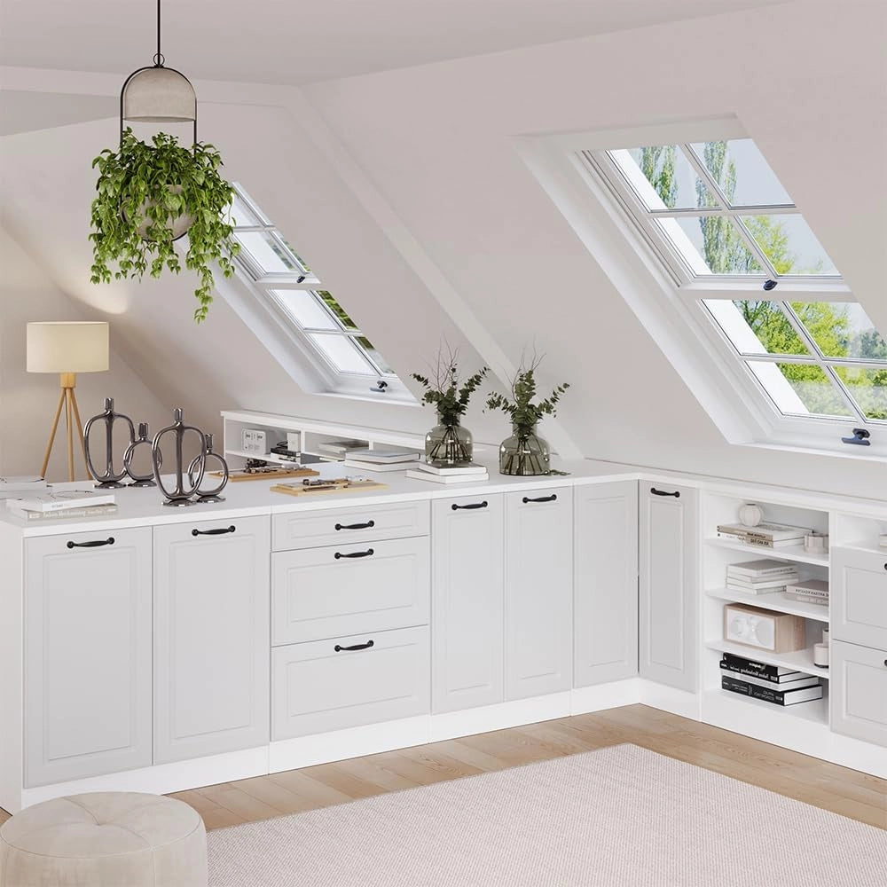 Mobile per mansarda Rion, Bianco casa di campagna, 60 x 81.6 cm senza inclinazione con 3 cassetti