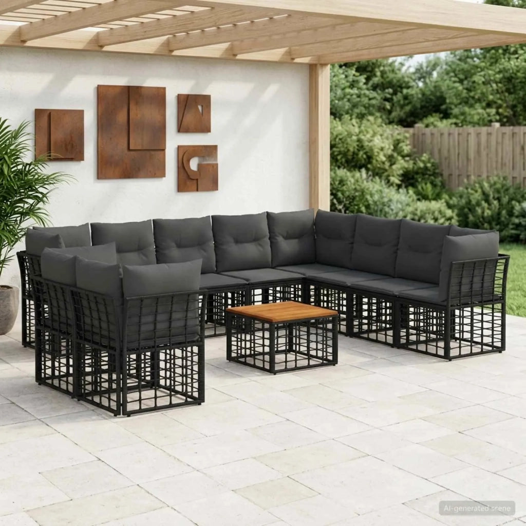 Set di divani da esterno 11 pcs Nero e Grigio scuro Poliestere 3437505