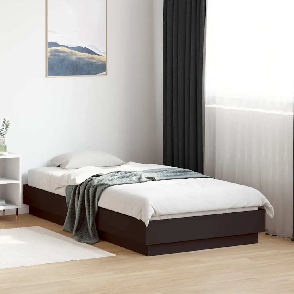 Letto singolo | Letto per adulti | Giroletto Nero 90x190 cm in Legno Multistrato