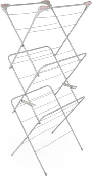 Tre Livelli di Asciugatura per Abiti - 15 Metri di Spazio di Asciugatura - Quattro Alari Laterali - Ideale per Ganci - Rosa/Grigio - 64 x 45 x 138 cm - Asciugatura Indoor & Outdoor