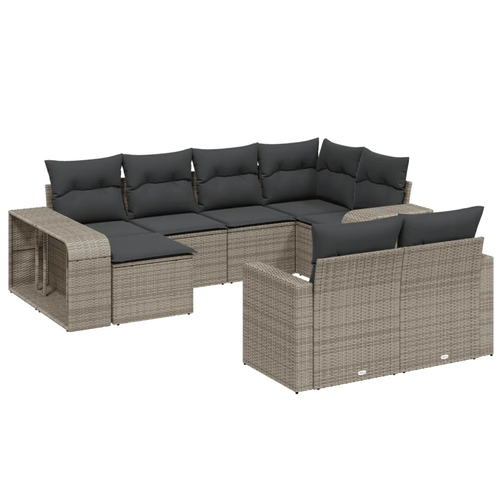Set Divano da Giardino 10 pz con Cuscini Grigio in Polyrattan 3261290