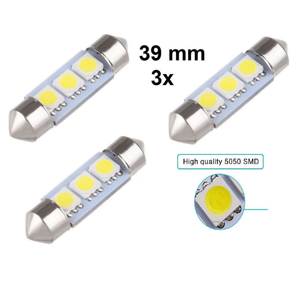 Trade Shop - 3 X Festoon Siluro 39 Mm Bulb 3 Led Smd C5w W5003 T11 5050 12v Auto Abitacolo -