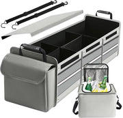 Organizzatore di Cassetto per Auto con 3 Compartimenti, Isolato e Impermeabile, con Tasca per Cinture di Sicurezza - 115L - Color Grigio