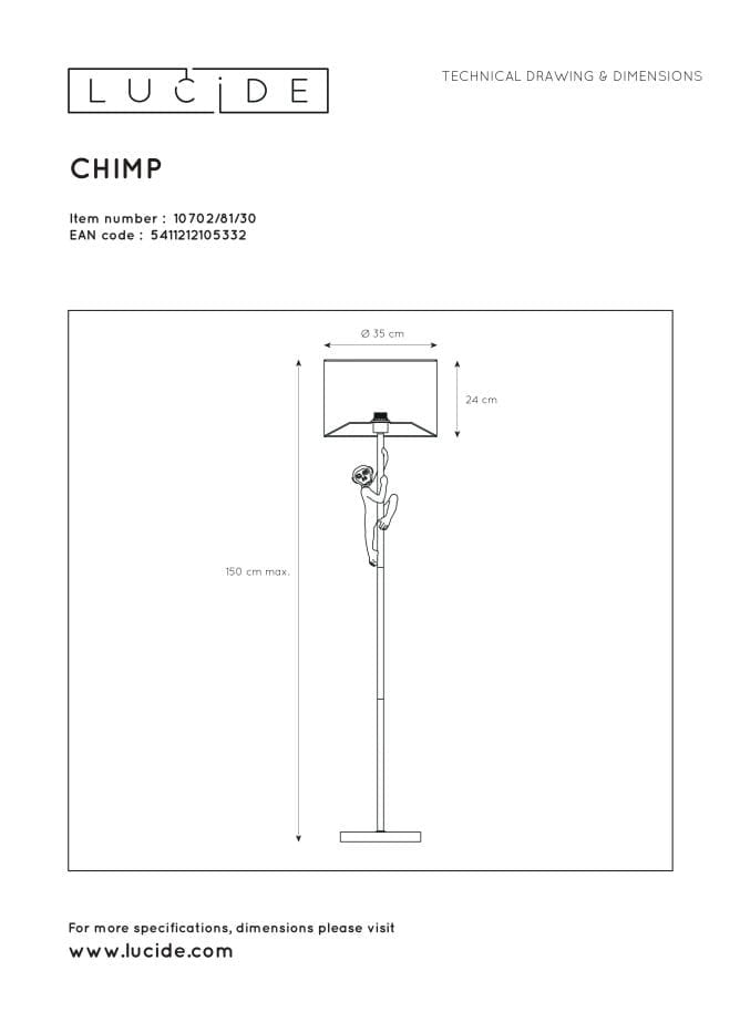 Lampada da terra Lucide Extravaganza Chimp E27 nera