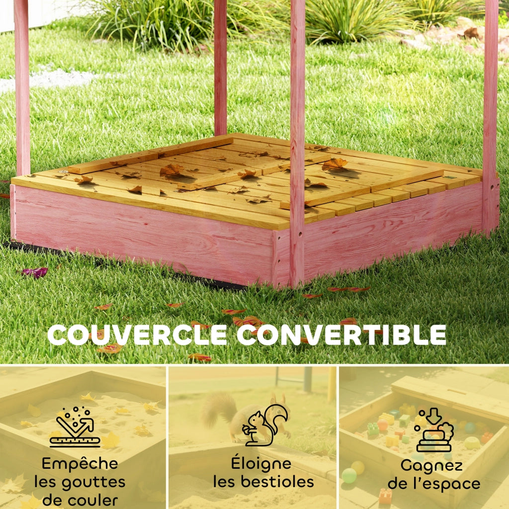 Sandbox in Legno con Coperchio e Sedile Pieghevole ¨C zephmum ¨C Legno Acacia Grigio