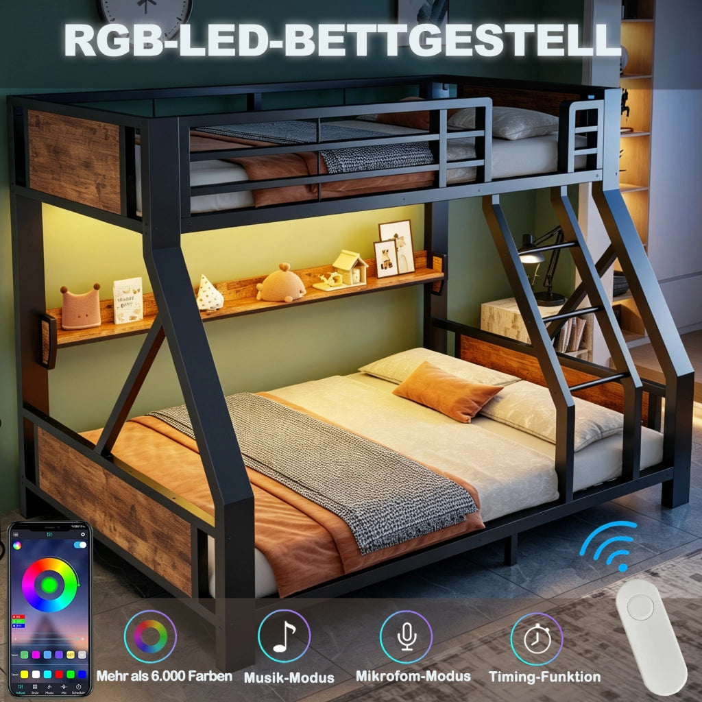 letto a castello metallo e legno nero 145 x 204 cm