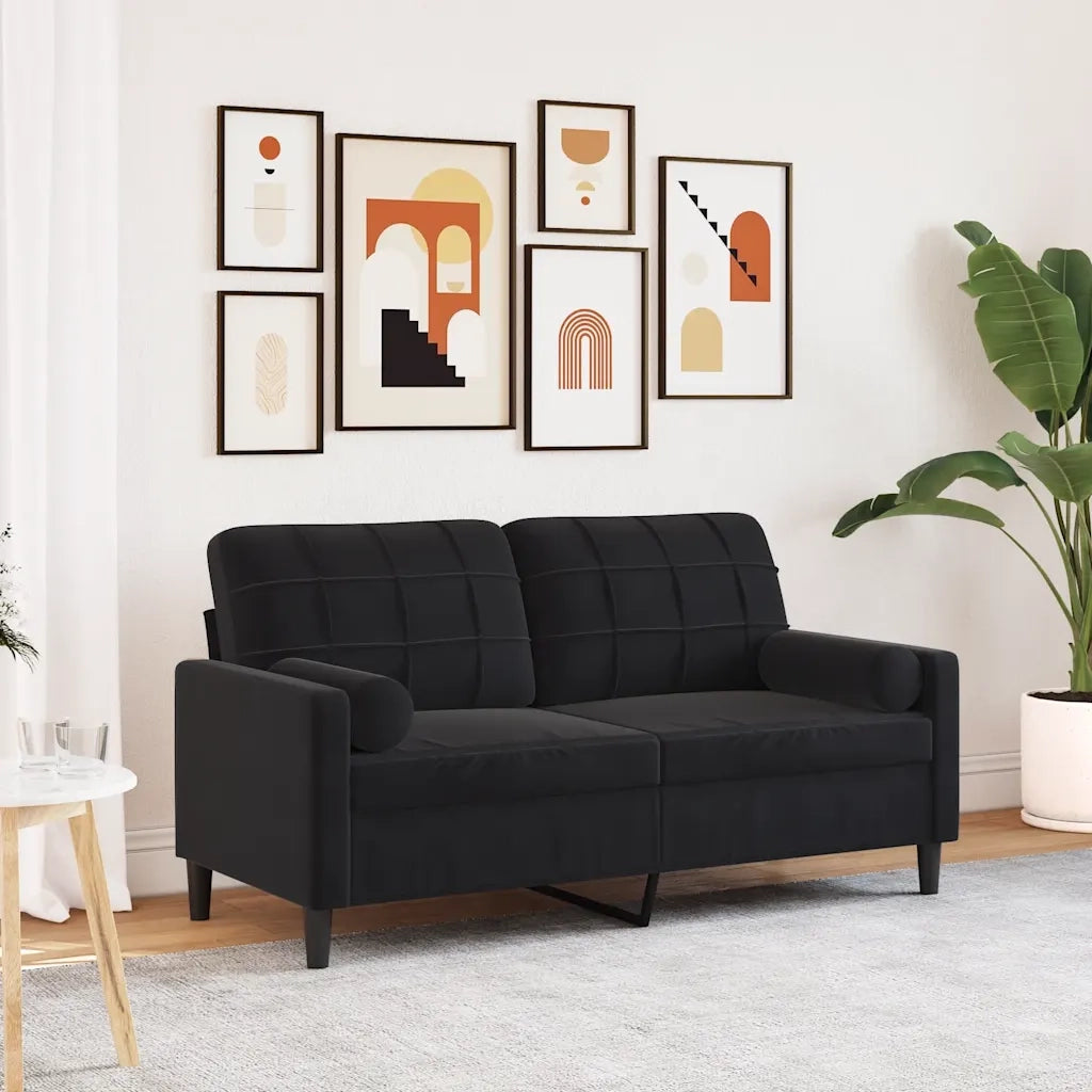 Divano | Divano da soggiorno | Sofa a 2 Posti con Cuscini Nero 140 cm in Velluto