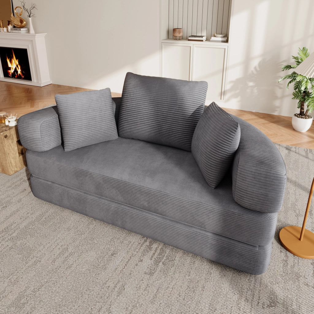 Divano letto, design senza struttura, divano a mezzaluna, con cuscini, divano modulare, tessuto in velluto a coste, grigio