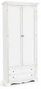 Armadio porta scope in legno arte povera Shabby chic bianco con 2 cassetti
